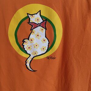 BOB MACKIE WOMEN'S LARGE  ORANGE CAT GRAPHIC TEE
